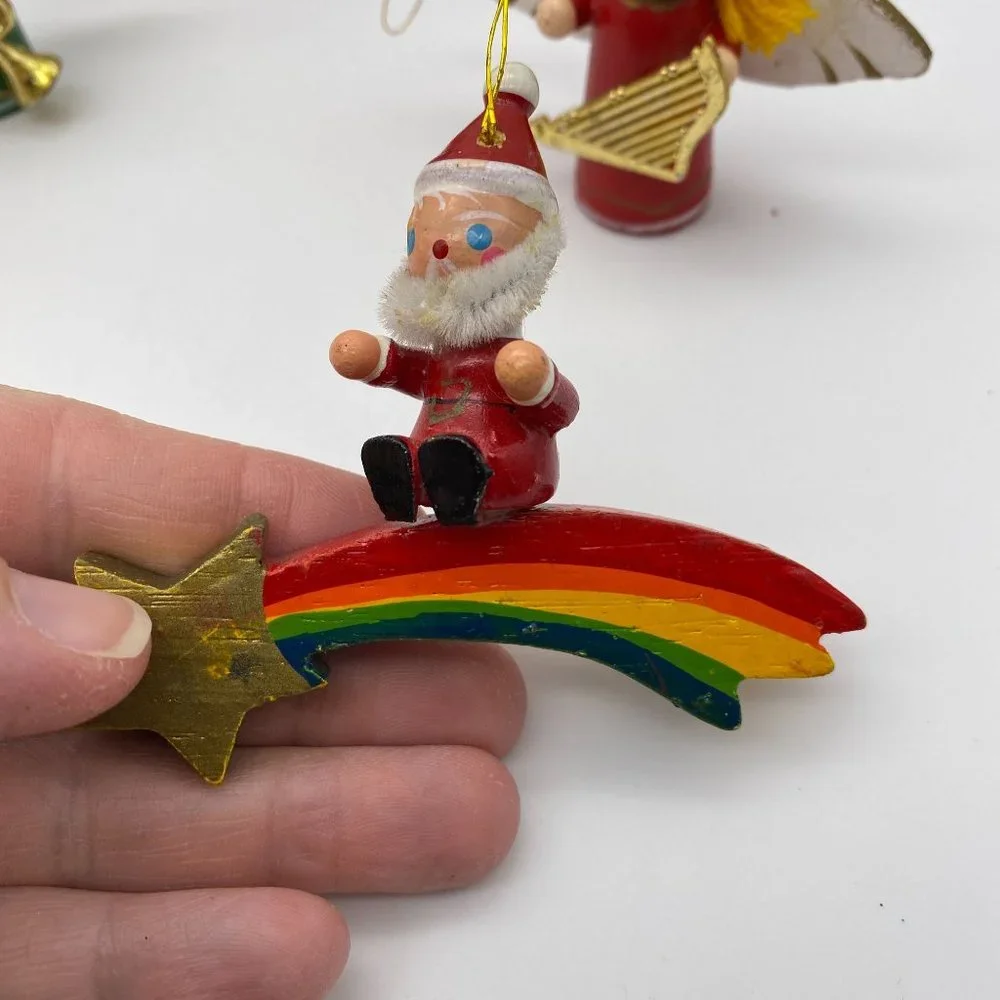Vintage small wooden Christmas ornaments Angels Santa Nutcrackers‎